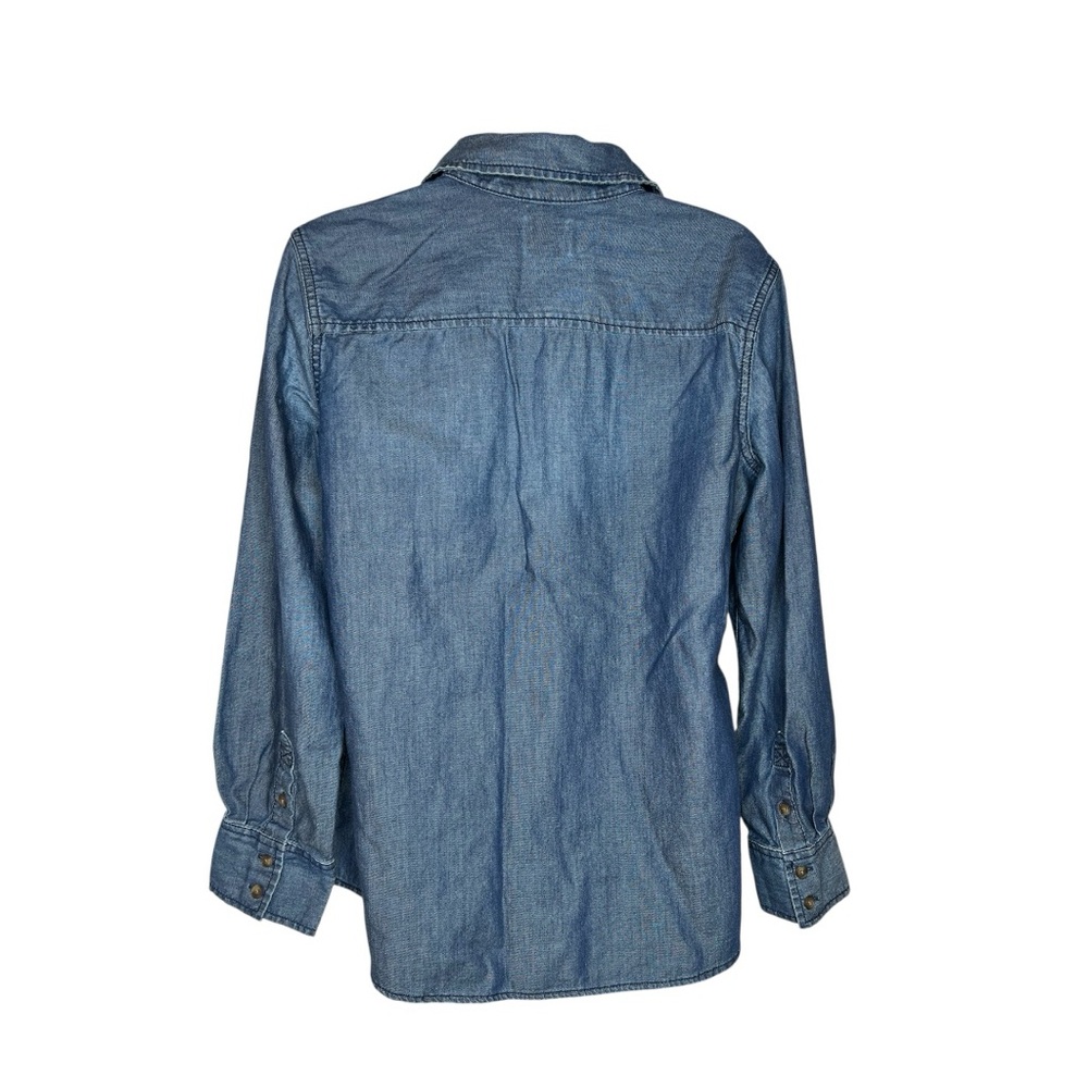Chico's Blue Chambray Button Down Long Sleeve Top Size Medium (1- Chico’s) EUC - Picture 3 of 5